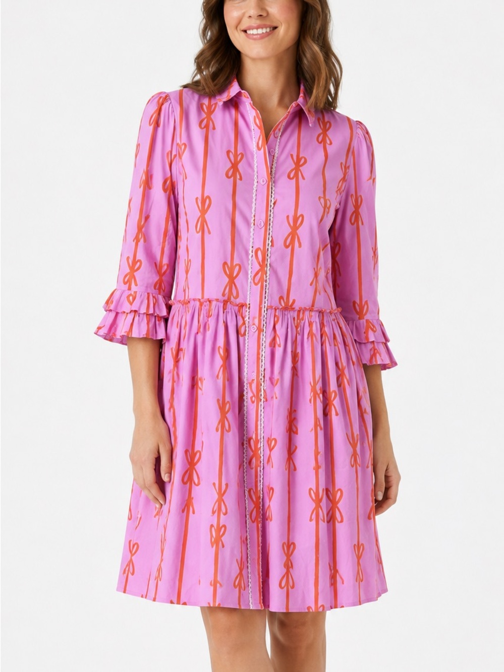 Ivy City Co Pink Dress with Orange Bow Print
